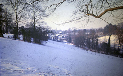 A view taken in the 1960s of snow covered   countryside near Henley  .     Photo kindly provided by Roy Sadler.  