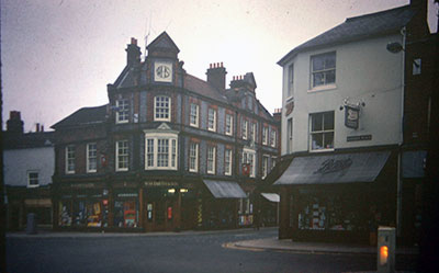 A view taken in the 1960s of WHSmith and Boots on opposite corners at the end of Duke Street . Photo kindly provided by Roy Sadler.