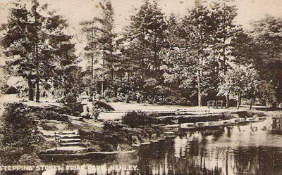 An old picture of the giant stepping stones in   Friar Park   from a 1920s postcard.